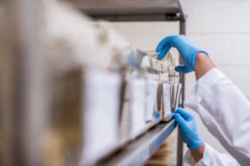 hands reach for lab equipment
